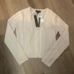 House of Harlow 1960 Frost White Cashmere Cardigan Pointelle Knit Small NWT